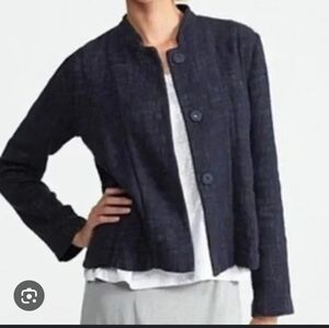 Eileen Fisher Linen Cotton Textured Navy Jacket